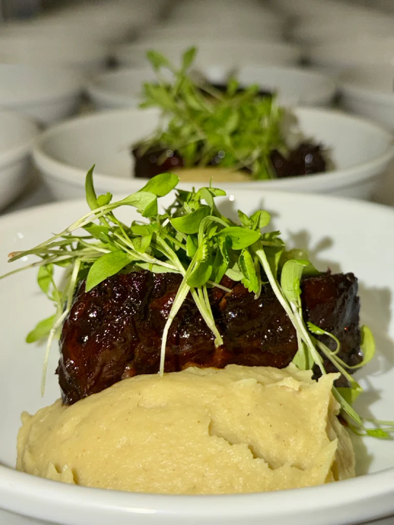 Short Rib with Mashed Potatoes prepared as a Jetfinity catering selection