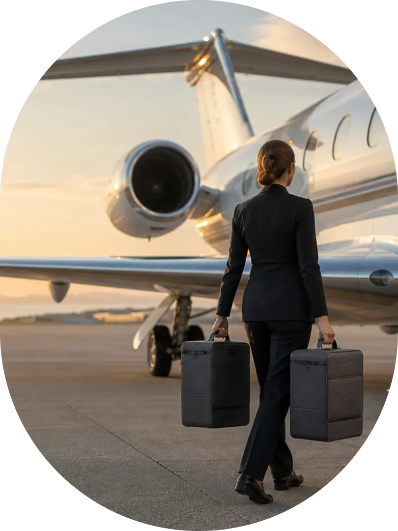 Private jet catering professional delivering meals to an aircraft